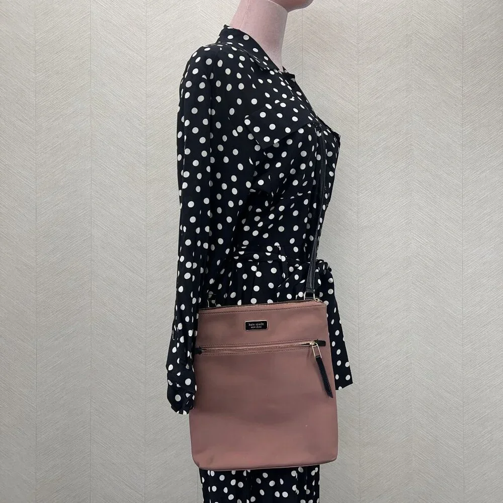 Kate Spade New York Dawn Flat Nylon and Leather Pink and Black Crossbody Bag - Picture 2 of 15